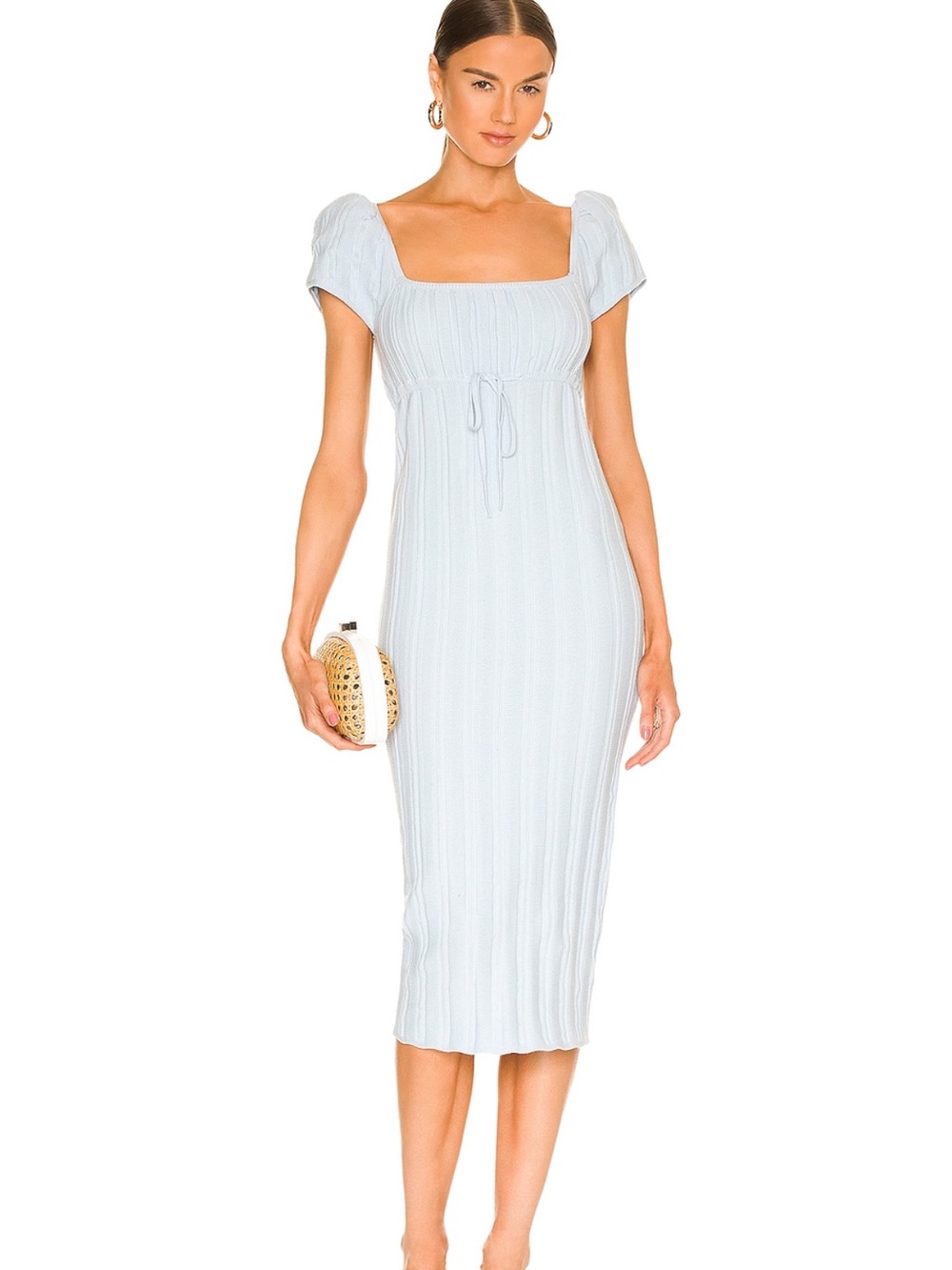 NWT Revolve LPA Coco Dress Light Blue Ribbed Midi Dress with Square Neck